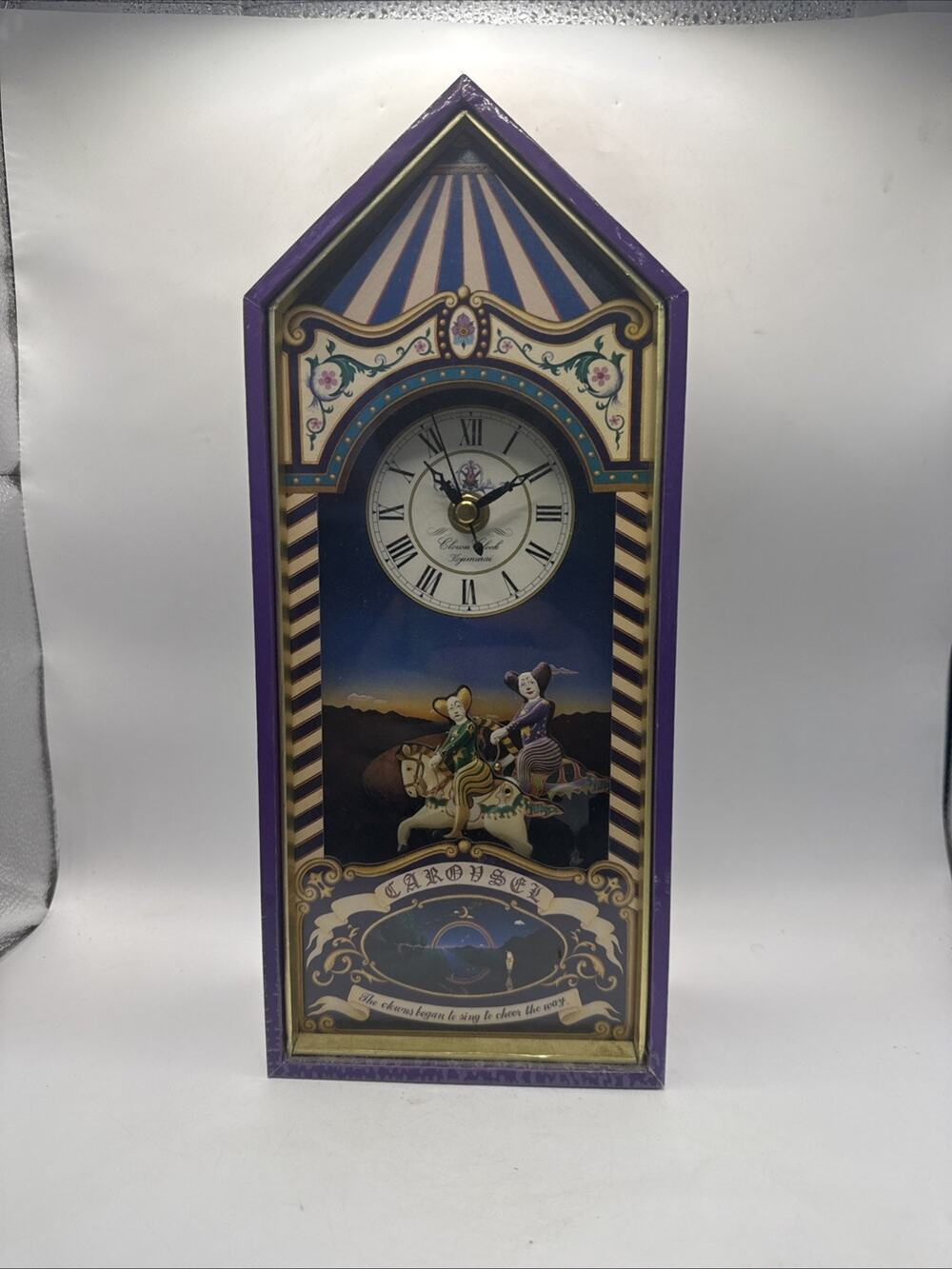 Vintage Sankyo Carousel Clown Clock Clair Lune Musical Taiwan 11-038 Works *